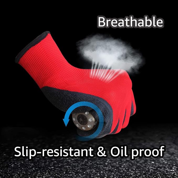 Evridwear Crinkle Latex Rubber Hand Coated Safety Work Gloves for Men Women General Multi Use Construction Warehouse Gardening Assembly Landscaping,Red Medium 120 Pairs Pack