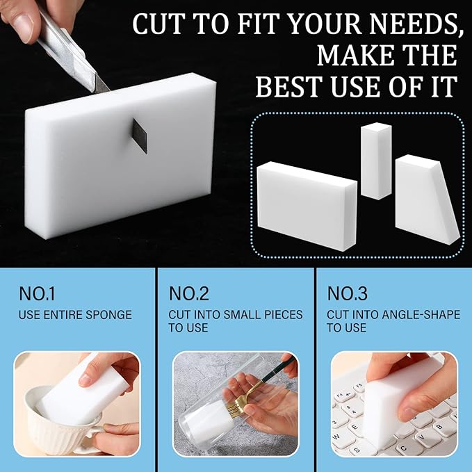 500 Pcs Magic Sponge Eraser Bulk Foam Sponge Cleaning Pads Multi Surface Household Cleaning Kitchen Dish Sponges Non Scratch Scrub Sponge Pads for Sink Bathtub Floor Bathroom Wall Cleaner
