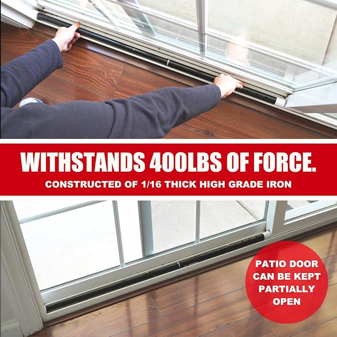SECURITYMAN 3-in-1 Door Security Bar, Security Door Stoppers & Door Barricade – Heavy Duty Adjustable Iron Security Lock Bar for Home Defense, Apartment & Travel Safety (2 Pack - Black Stick)