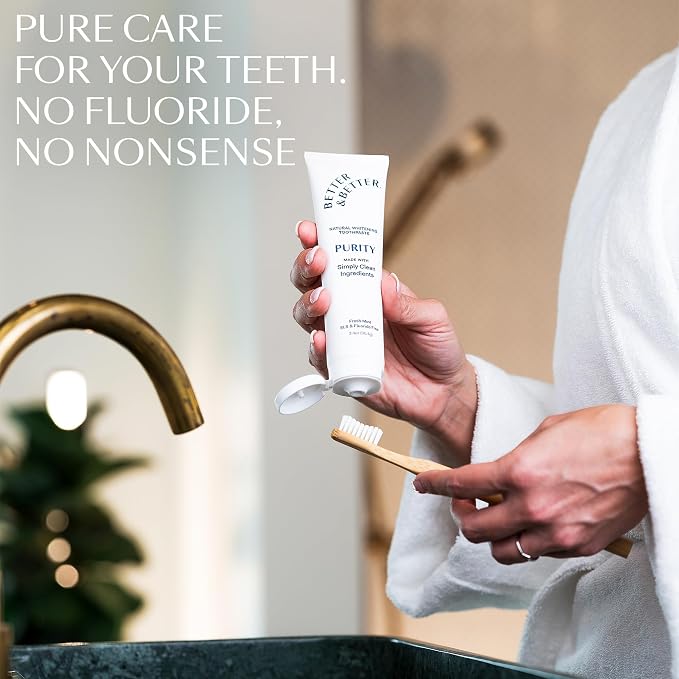 Better & Better Purity Toothpaste | Natural Whitening Coconut-Based Formula | No Additives, SLS-Free, Fluoride-Free | Organic Mint Flavor | Vegan & Antiplaque | 3.4oz
