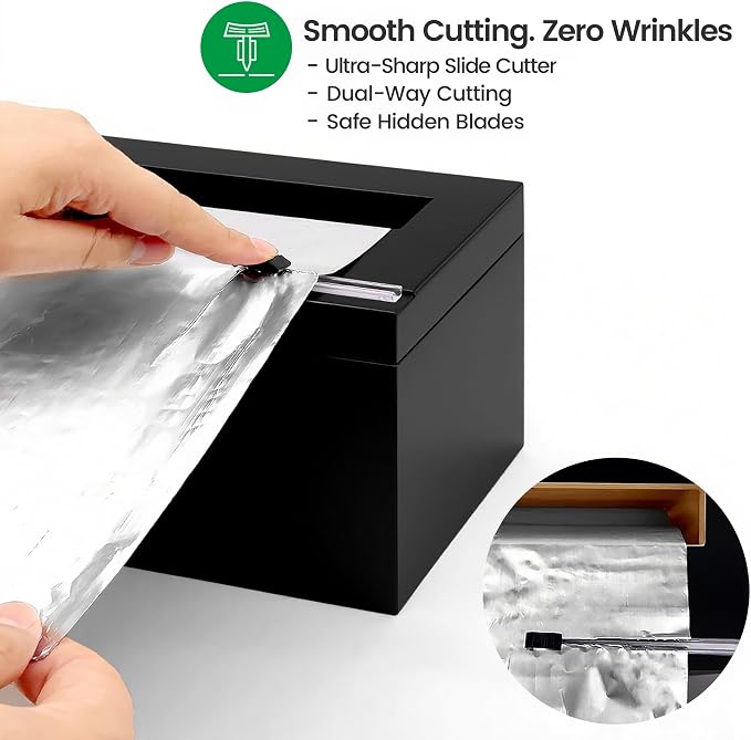 Libreshine Black 18 Inch Plastic Wrap Dispenser with Slide Cutter & Roller, Heavy Duty Bamboo Commercial Film Wrap Holder for 3000ft Food Service Cling Film, 1000ft Foil, Butcher/Freezer/Kraft Paper