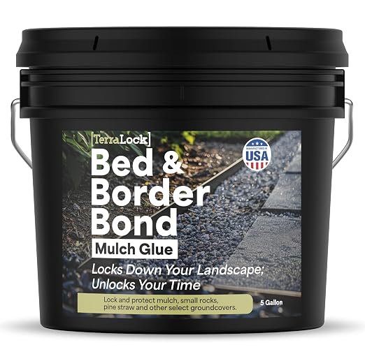 TerraLock Mulch Glue 5 Gallon, Landscape Adhesive for Mulch & Pea Gravel | Locks down mulch, pea gravel, rock & pine straw. Easy spray & hold, weather resistant, Made in USA