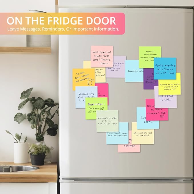 Sticky Notes, 144 Pads, 3x3 Inches Self-Stick Note Pads, Perfect for Office, Study, and Daily Life Organization - Bright