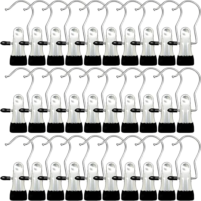 Boot Hangers for Closet, 30 Pack Hanging Clips Hook Clothes Pins for Laundry, Hanger Clips Towel Clips Boot Organizer for Home and Travel, Clothespins Clip Hangers for Pants Hats Socks Gloves