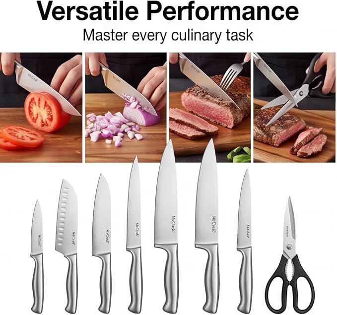 McCook Knife Set Kitchen Steel Knife Block Set w Built-in Sharpener | German Forged Stainless Steel, 20 PC,Razor Sharp, Anti-Rust,Restaurant Grade,Ergonomic Handles,Full Tang,Gift Box
