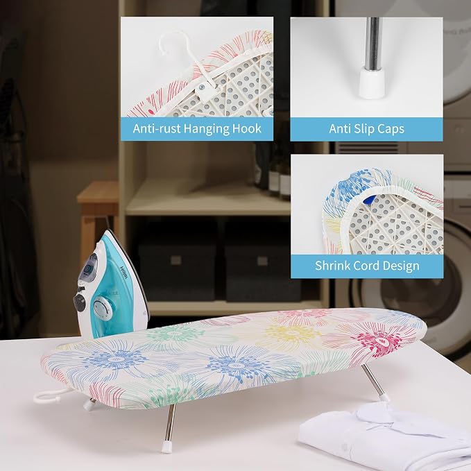 Tabletop Ironing Board 12"x29" – Portable Folding Ironing Board with Thick Felt Padding, Heat-Resistant Cover, Stainless Steel Legs, Compact & Space-Saving Design (Color Floral)