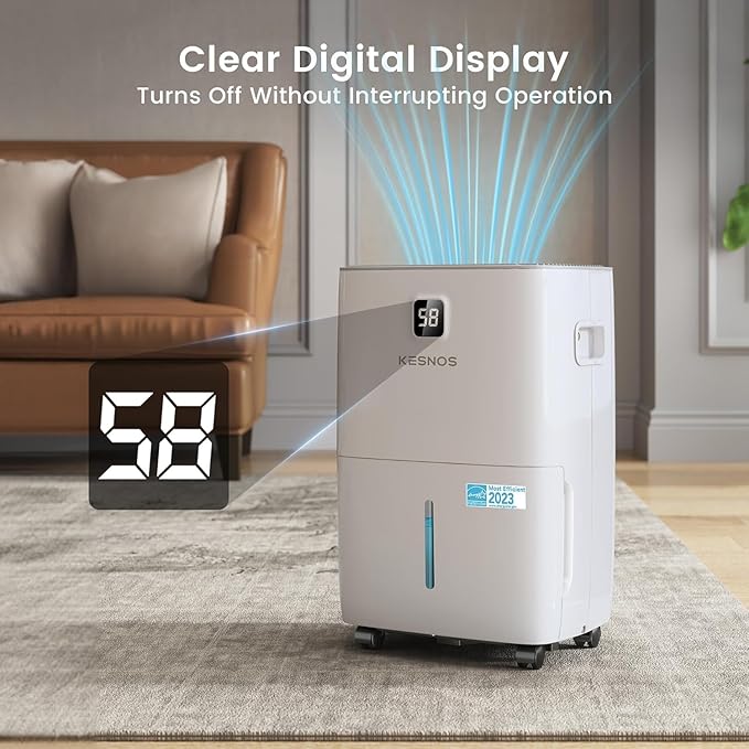 Kesnos 120 Pints Energy Star Dehumidifier for Basement & Home with Drain Hose, Front LED Display and 1.06 Gal Water Tank, Ideal for Large Room up to 6,500 Sq. Ft., Auto Defrost, Timer