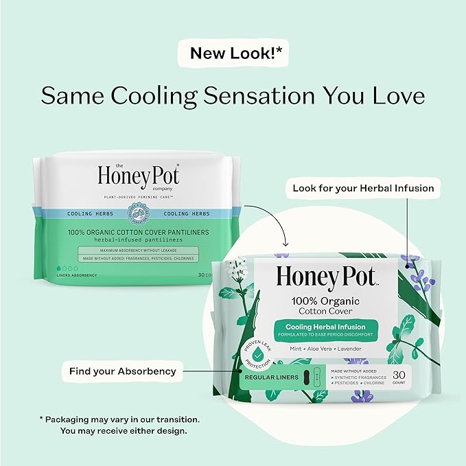 The Honey Pot Company - 120 ct - Herbal Everyday Panty Liners for Women - Infused w/Essential Oils for Cooling Effect & Organic Cotton Cover - Feminine Care