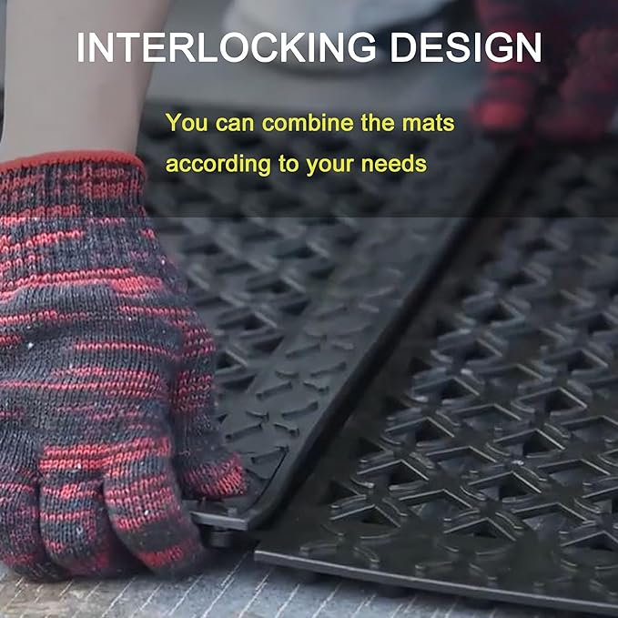 Interlocking Rubber Floor Mats 21”x21” 8 Pack - Open Grid Drainage Tiles, Non-Slip for Deck, Patio, Pool, Garage & Wet Areas