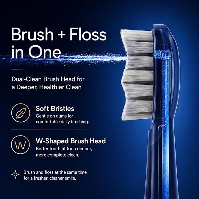 Electric Toothbrush with Water Flosser for Adults, Sonic & Cordless 3-in-1 | Sonic Brush & Floss Combo,30-Day Battery,3 Floss+3 Brush Modes,Braces Friendly, Sensitive Gums,5 Brush Heads