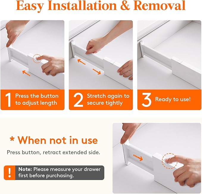 Lifewit 4 Pack Upgrade Drawer Dividers for Clothes, 4" High 11"-17" Adjustable Dresser Drawer Organizers, Expandable White Plastic Drawer Separators for Kitchen, Nursery, Office Organization & Storage