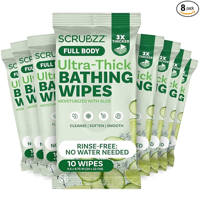 Extra Large Body Wipes for Adults Bathing No Rinse - 80 Ultra Thick Disposable Shower Wipes for Men, Women & Elderly - Great for Gym, Camping, Post Surgery - Cucumber Lime