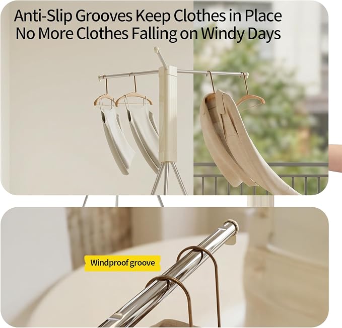BIREN Foldable Clothes Drying Rack Tripod Clothes Rack Heavy Duty Clothing Racks Laundry Rack Drying for Travel, Camping, Hotel, Apartment, 3 Poles