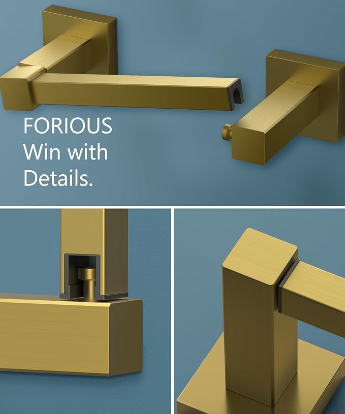 FORIOUS Toilet Paper Holder Wall Mount, Stainless Steel Rustproof Double Post Pivoting Tissue Roll Holder for Bathroom, Commercial Toilet Paper Dispenser (Brushed Gold, Square)