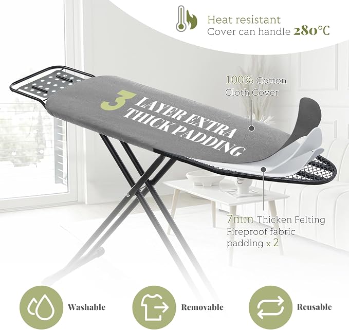 Ironing Board Full Size, RAINHOL 43"x13" Heavy Duty Compact Iron Board with Iron Rest, Height Adjustable Sturdy Iron Stand, Grey Cover with Extra Thick Padding