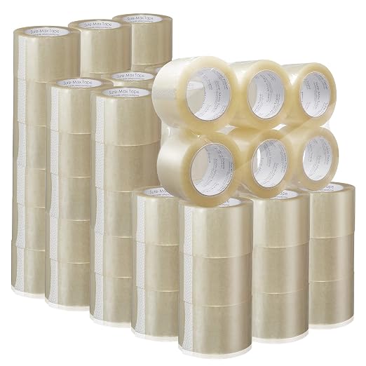 Sure-Max 72 Rolls Extra-Wide Shipping & Packing Tape (3" x 110 yard/330' Each) - Moving & Adhesive Carton Sealing - 2.0mil Clear