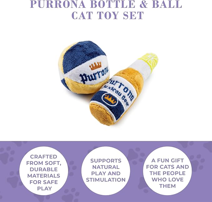 Haute Diggity Kitty Purrrona Beer Bottle & Ball Set, Plush Cat Toys Catnip Filled with Interactive Crackle Sound, Safe & Durable Toys for Cat & Kitten, 2 Pcs