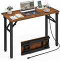 XBurmo Small Folding Desk Folding Table, No Assembly Foldable Desk Gaming Desk, 35.8-Inch Computer Table Workstation with 2 AC Outlets and 2 USB Ports for Bedroom and Home Office, Rustic Brown