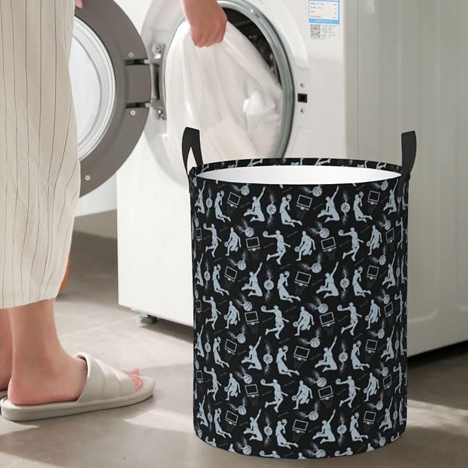 Basketball Net Dribble Jump Shot Laundry Hamper Laundry Basket Circular Hamper Dirty Clothes Storage with Handles