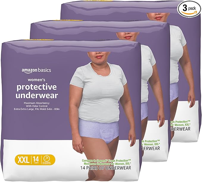 Amazon Basics Postpartum Incontinence Underwear for Women, Maximum Absorbency, Disposable, Bladder Leak Protection, Odor Control, Comfortable Fit, XX-Large, Lavender, 42 Count (3 Packs of 14)