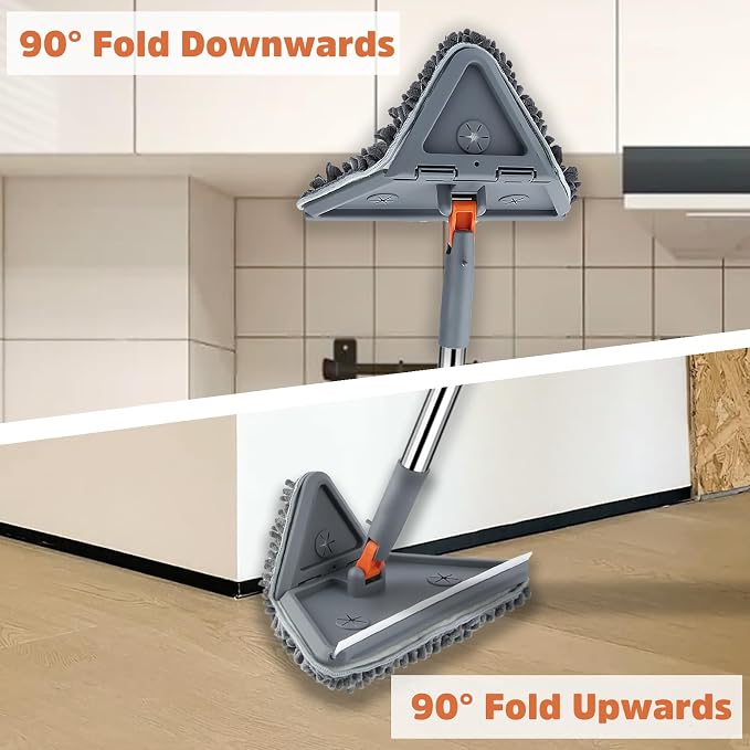 UIMO Wall Cleaner Mop with 94" Long Handle, Triangle Head Scrubber | 2-in-1 Triangle & Rectangle Head with Squeegee, 10 Washable Pads for Walls, Ceilings, Windows, Glass and Hard-to-Reach Areas