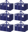 6 Pack Extra Heavy Duty Large Moving Bags with Strong Zipper, Dark Blue | Comfortable Handles, Sturdy & Durable Clothes Storage Bags Totes Bins, Blue Packing Moving Boxes for College Supplies
