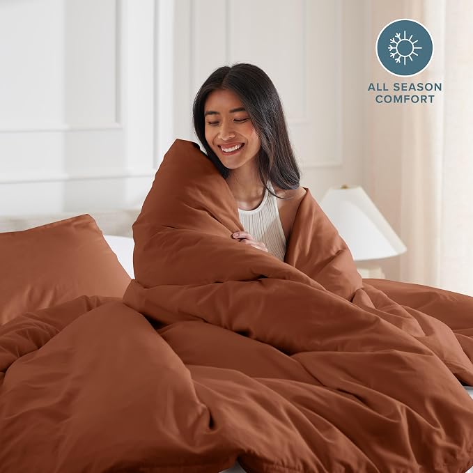 Bare Home Bedding Duvet Cover Queen Size - Premium 1800 Super Soft Collection - Lightweight, Cooling - Soft Breathable Bedding Duvet Cover (Queen, Terracotta)