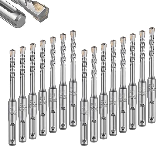 GEINXURN 15 PCS 1/4" x 4" Double Thread Rotary Hammer Drill Bits, Masonry Drill Bits Tool Set Carbide Tipped, Drilling in Brick, Stone and Concrete, Cement Walls