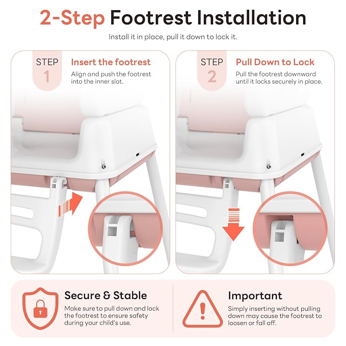 High Chair for Babies and Toddlers, 3-in-1 Convertible Baby High Chair, Built-in Leg Storage, Compact Pack-Away Design, Baby Eating Feeding Chair, Silla De Comer para Bebe, Pink