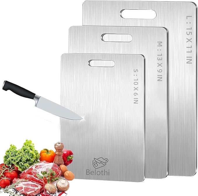 Stainless Steel Cutting Board Set of 3,Non Toxic Cutting Boards for Kitchen | Metal Cutting Board Dishwasher Safe and Hygienic Heavy Duty Chopping Board for Meat Vegetable Fruit(15"x 11",13"x 9",10"x 6")