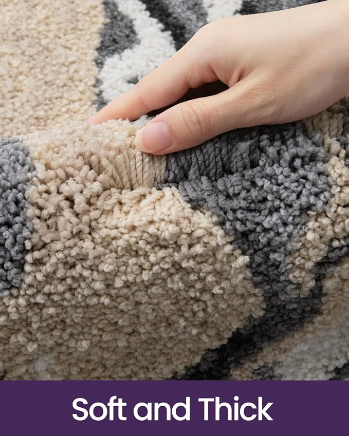 DEXI Bathroom Rug Mat 43x24, Soft and Absorbent Marble Bath Mat, Non Slip Machine Washable Bath Rugs for Shower Floor, Tub, Sink, Grey and Beige