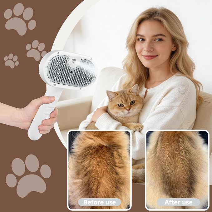 Pet Steam Brush for Dog & Cat - 3-in-1 Steam Grooming Brush for Shedding & Hair Removal - Pet comb leave-inserum with Mist for Long Haired Pets - Includes 2*Waterless Shampoo, Grey