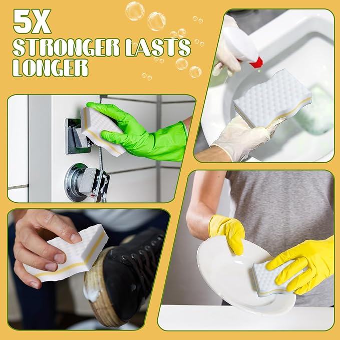 SiliFine 60 Pack Magic Extra Durable Sponge Eraser 3 Layer Density Cleaning Pads in Bulk Thick More Lasting Sponge Eraser for Bathroom Kitchen Floor Bathtub Toilet Cleaner(Yellow and White)