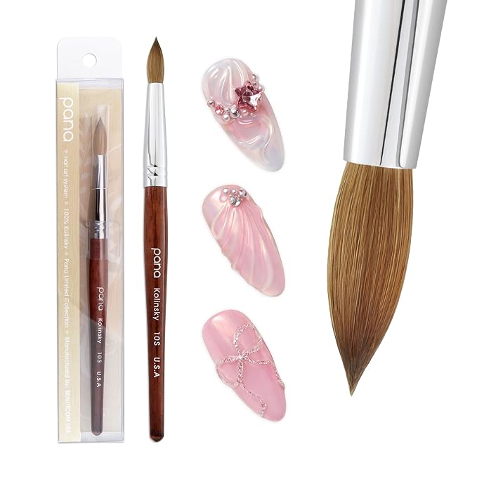pana USA Acrylic Nail Brush100% Pure Kolinsky Hair Mahogany Wood Handle with Silver Ferrule Round Shaped Style (Size # 10, Mahogany)