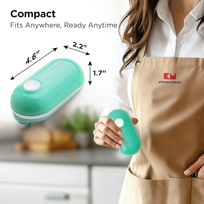 Kitchen Mama Mini Plus Electric Can Opener, Teal | USB-C Charging, Hands-Free Auto Stop, Cordless Smooth Edge, Compact for Travel, Perfect for Seniors with Arthritis