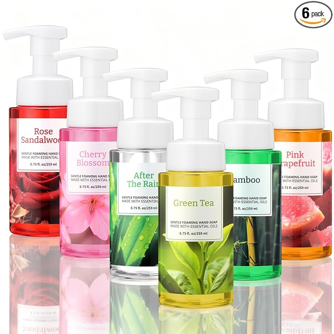 6 Pack Spring Foaming Hand Soap with Pump Care Moisturizing Liquid Gentle Foam Hand Wash Mother's Day Appreciation Gifts Bulk for Kitchen Bathroom Gifts for Teacher Nurse Doctor Employee, 8.75 Fl. oz