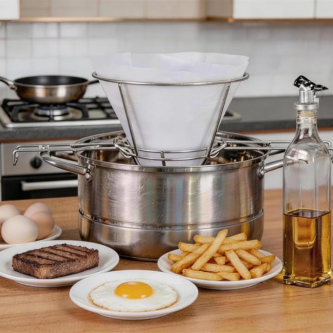 10 Inch Maple Syrup Filter Kit – 10 Pack Non-Woven Filter Papers – 304 Stainless Steel Mesh Strainer, 2-Layer Filtration System, Multi-Purpose Daily Filtration