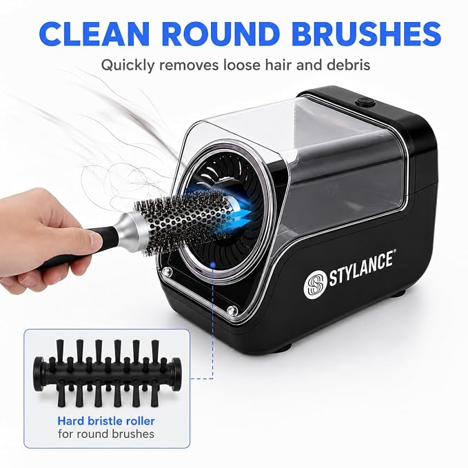 Mini Electric Hair Brush Cleaner for Barbers, Automatic Brush Cleaning Machine with Soft and Hard Bristle Rollers for Hair Brushes, Round Brushes, Clippers, Salon Tools and Home Use