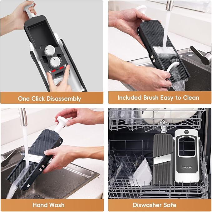 Vegetable Slicer with Adjustable Thickness, Easy to Clean Potato Mandoline Slicer with Container, Rapid Prep French Fry Veggie Cutter/Onion Slicer, Free Grater/Cleaning Brush (Gray)