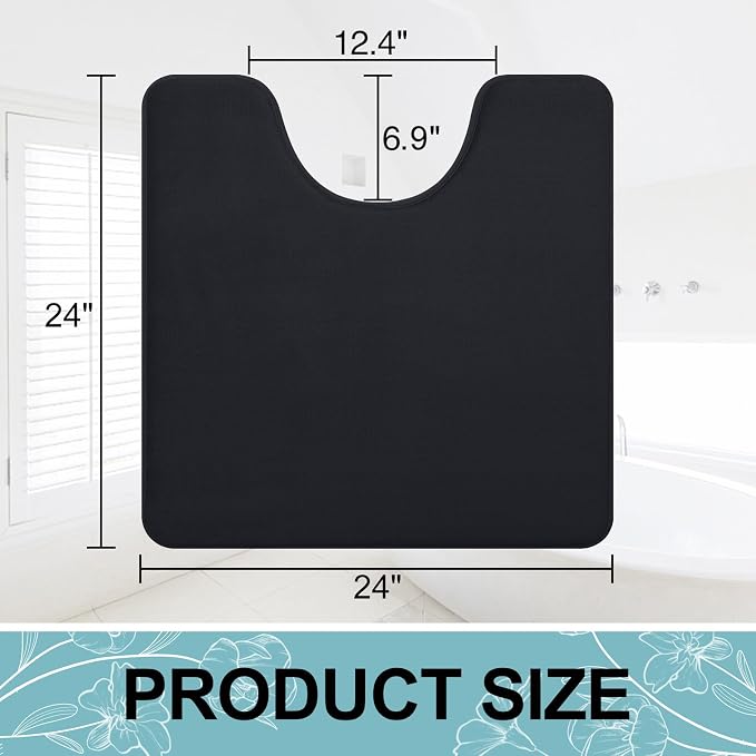 Smiry Memory Foam Toilet Rugs U-Shaped 24x24, Extra Soft Absorbent Non-Slip Contour Bathroom Rugs, Machine Washable Bath Mats for Toilet, Black