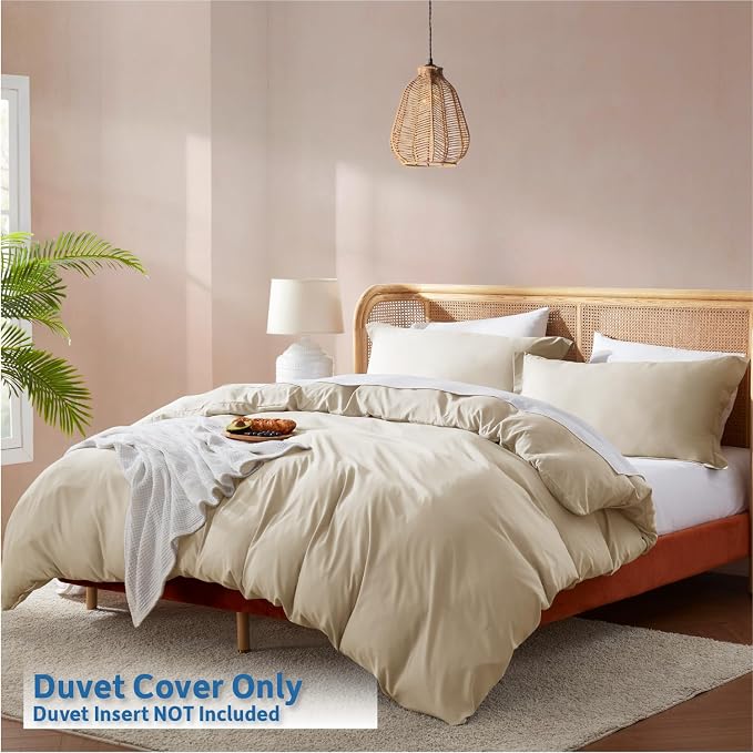 Nestl Twin Duvet Cover Set - Soft Double Brushed Beige Cream Duvet and Pillow, Twin/Twin XL, 2 Piece, Button Closure, 68x90 inches