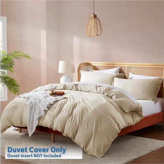 Nestl Beige Cream Duvet Cover Queen Size - Soft Double Brushed Queen Duvet Cover Set, 3 Piece, with Button Closure, 1 Duvet Cover 90x90 inches and 2 Pillow Shams