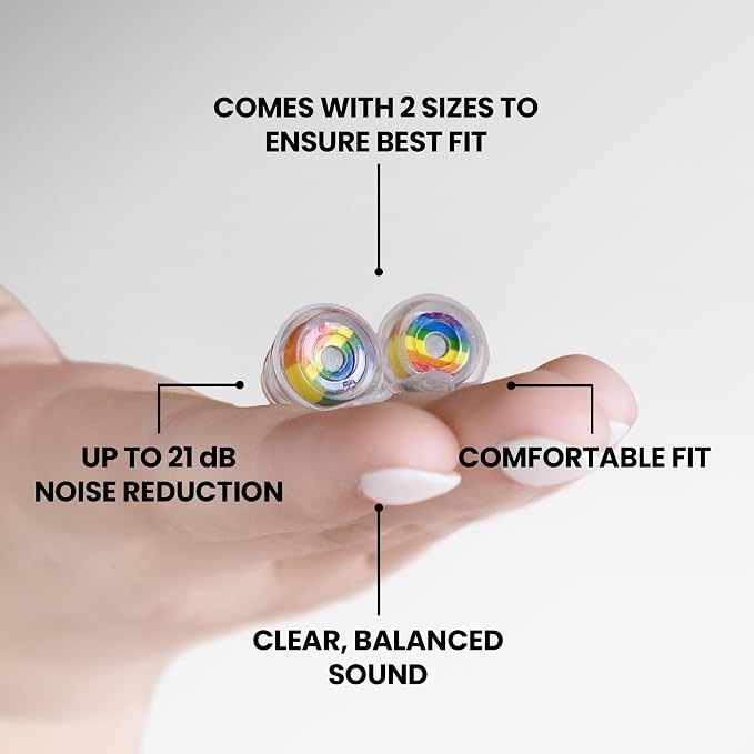 Eargasm High Fidelity Rainbow Earplugs for Concerts, Festivals, Musicians, DJs, Night-Life, Motorcycle Hearing Protection - Reusable Ear Plugs for High Fidelity Noise Reduction up to 21 dB