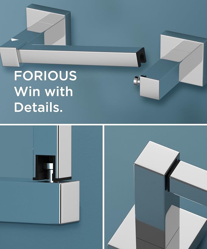 FORIOUS Toilet Paper Holder Wall Mount, Stainless Steel Rustproof Double Post Pivoting Tissue Roll Holder for Bathroom, Commercial Toilet Paper Dispenser (Chrome, Square)