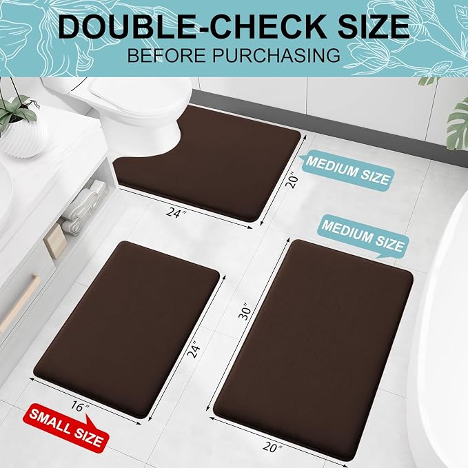 Smiry Memory Foam Bath Mat 44x24, Extra Soft and Absorbent Bathroom Mats, Non Slip Washable Carpet for Floor, Shower and Tub, Brown