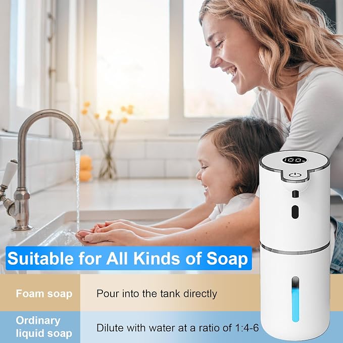 OHIFAST 2 Pack Automatic Foaming Soap Dispenser Touchless, USB Rechargeable Smart Hand Soap Dispenser, 6-Level Adjustable, 12.8oz/380mL Wall Mount for Bathroom Kitchen Dish Soap-White