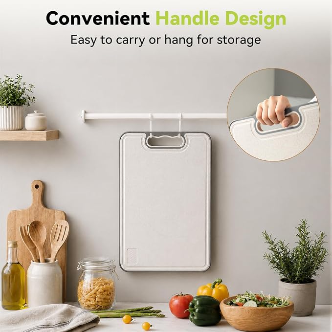 1PC Titanium Cutting Boards for Kitchen Chopping Board Double Sided | Cutting Board Set Food Grade 100% Pure Titanium & Wheat Straw PP Cutting Board Easy to Clean [15"x10.4"]