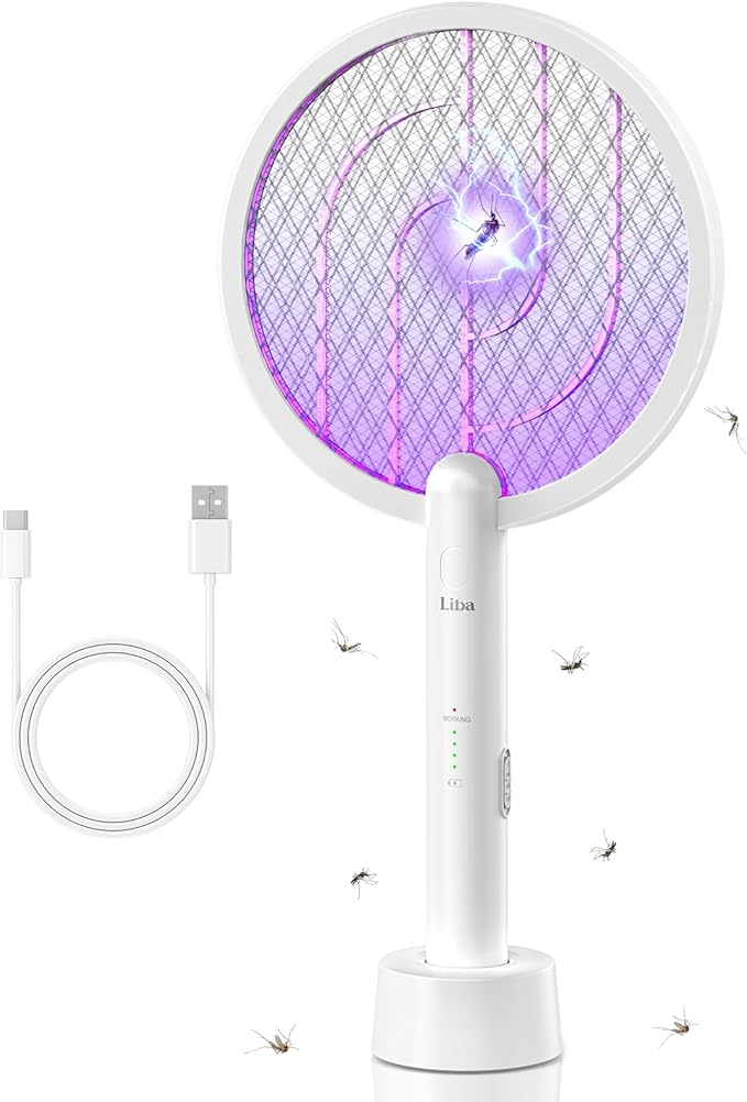 LiBa Electric Fly Swatter, 4000V 2-in-1 Mosquito Killer Lamp, USB Rechargeable with 5-Layer Safety Net, Cordless Insect Killer Trap Home Office Camping Patio