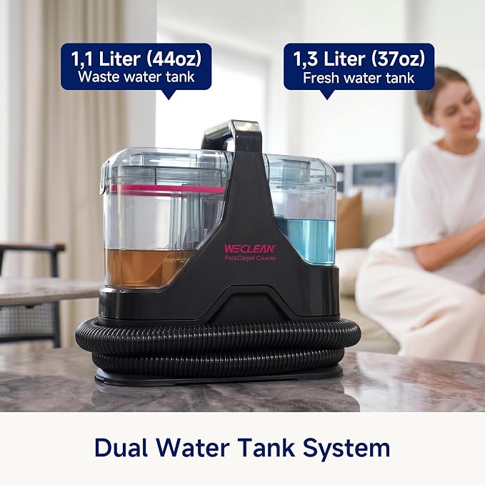 Portable Carpet Cleaner，18kPa Handheld Spot Cleaner for Upholstery and Car Interior，Pet Stain Remover with 500ml Tank，Lightweight for Sofa，Couch，Stairs，Mattress，Black and Pink