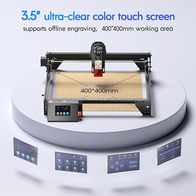 Longer RAY5 5W Laser Engraver with Rotary Roller, 8 Pcs Raiser, 3.5” Color Touch Screen, App Offline Control, DIY Engraver Tool for Metal/Glass/Wood Engraving Area 15.75"x15.75"